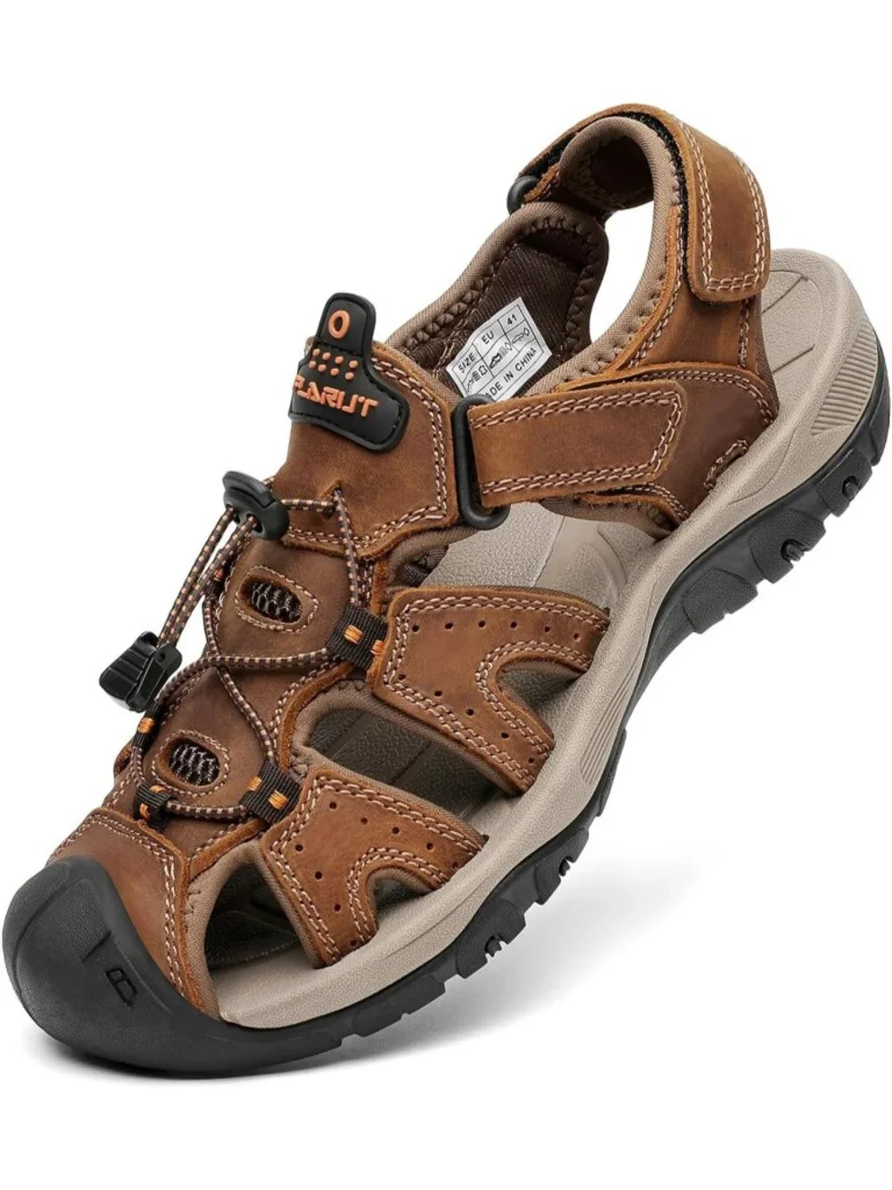 Mens Brown Closed Toe Leather Athletic Outdoor Hiking Sport Casual Sandal Shoes